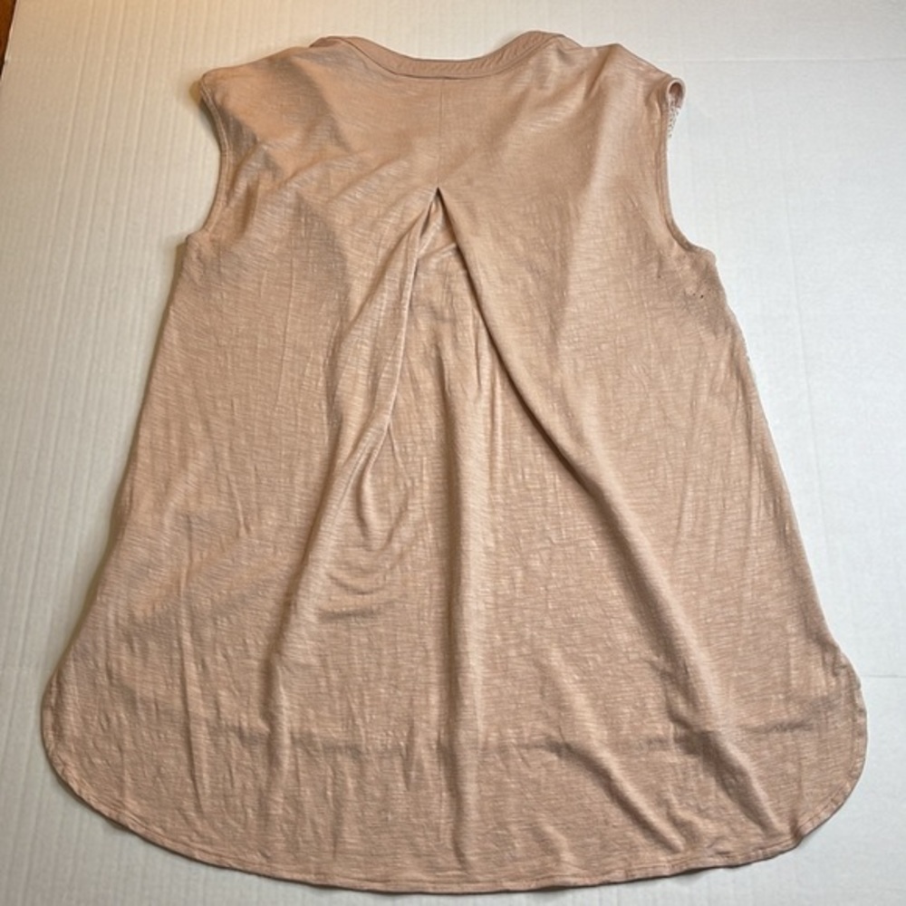 Anthropologie Postmark Split Neck Hi-Low Tank Top Tan and Cream Stripe Size L - Picture 10 of 10